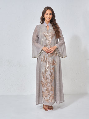 MT557  Stand Collar Sequin Beaded Embroidered Luxury Dress