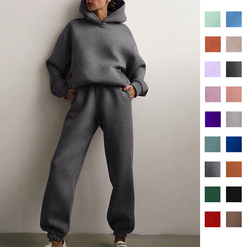 21660  Fashion Sporty Plain Hooded Sweatshirt Casual Set Abaya