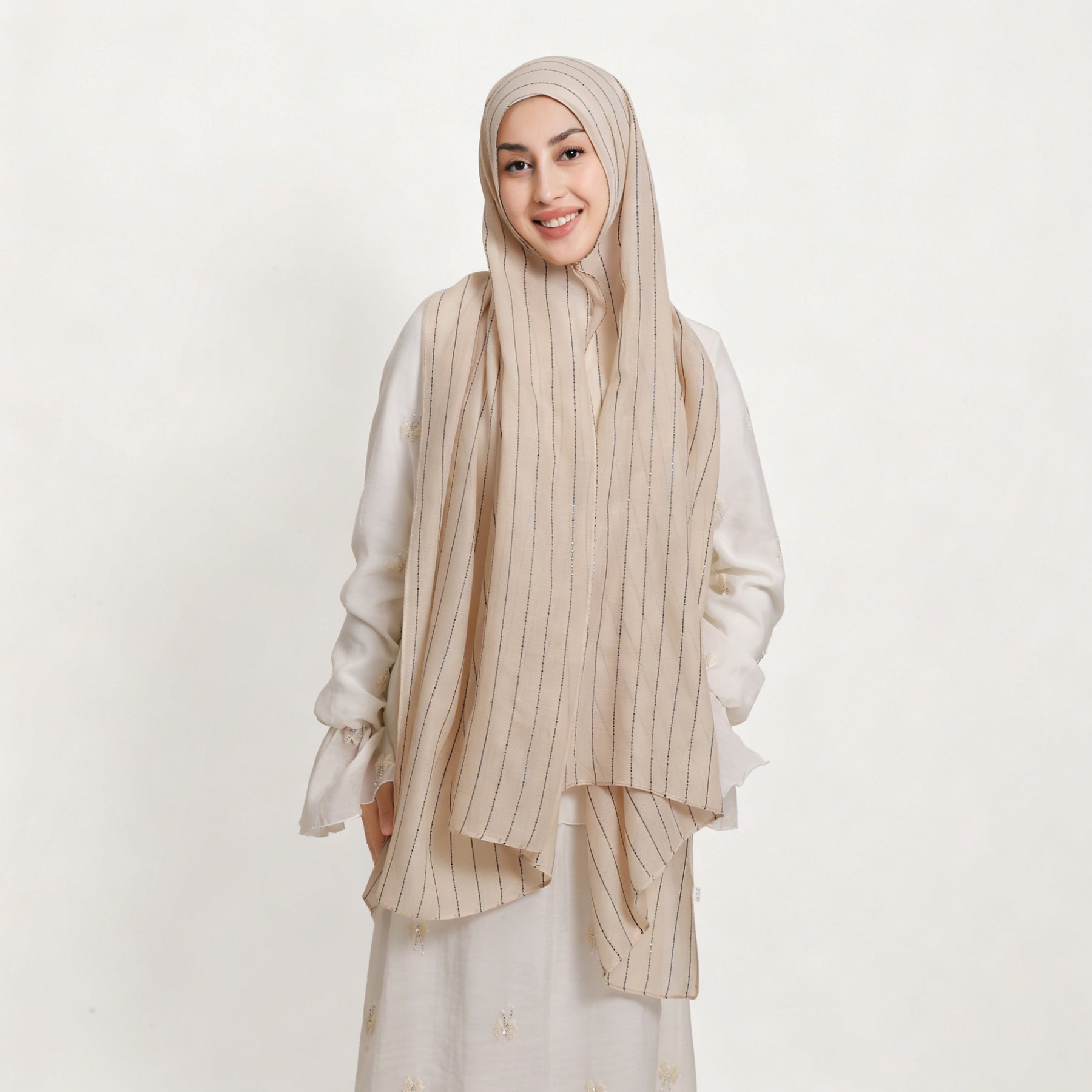 YZ328  Striped Lightweight Polyester Colorful Sequin Hijab
