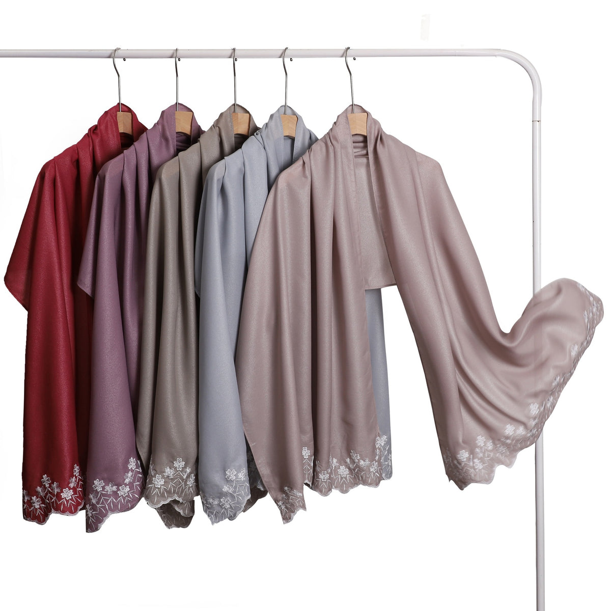 YZ339  Plain Embroidered Ends Shimmer Chiffon Hijab