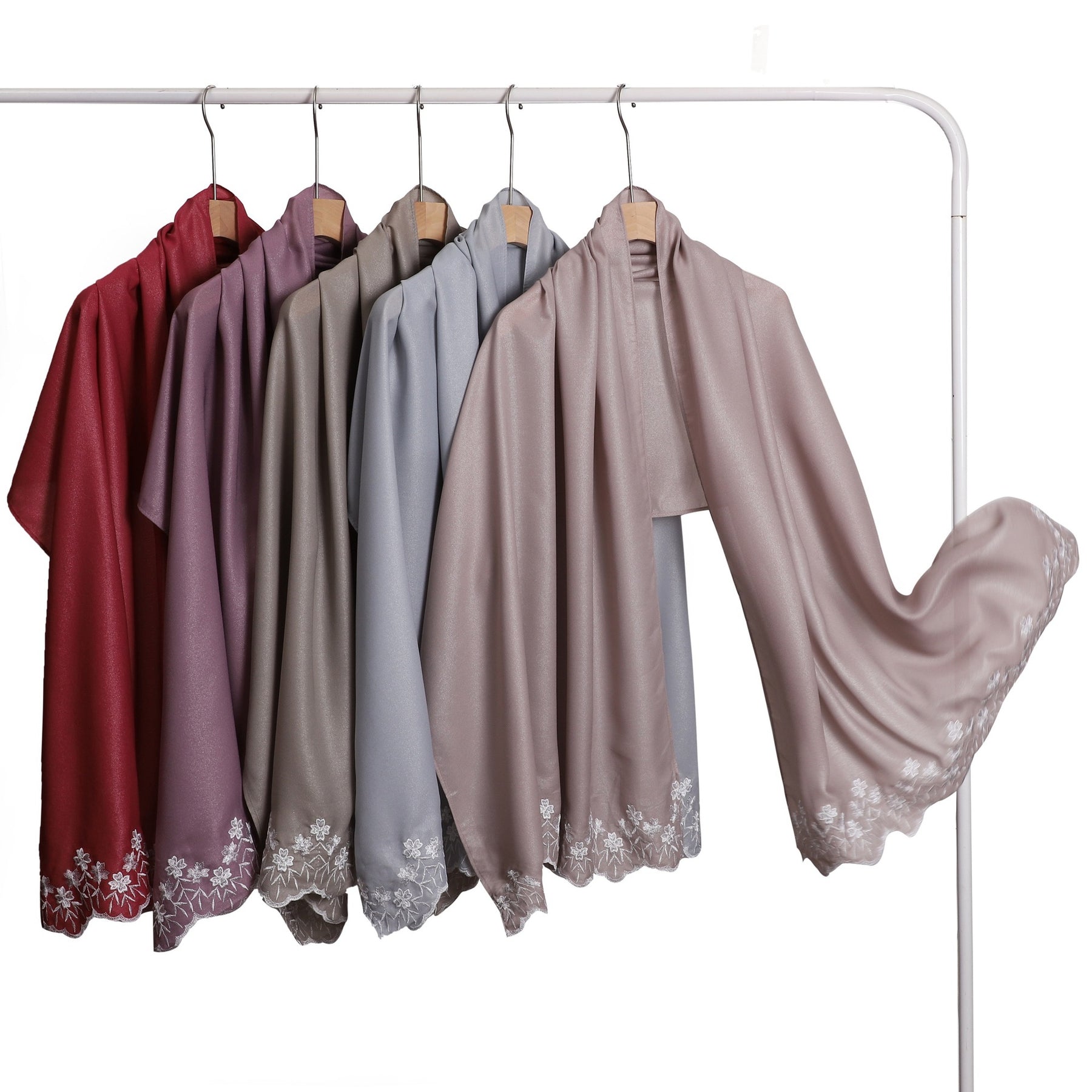 YZ339  Plain Embroidered Ends Shimmer Chiffon Hijab