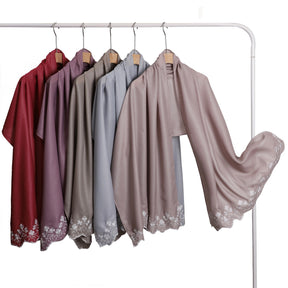 YZ339  Plain Embroidered Ends Shimmer Chiffon Hijab