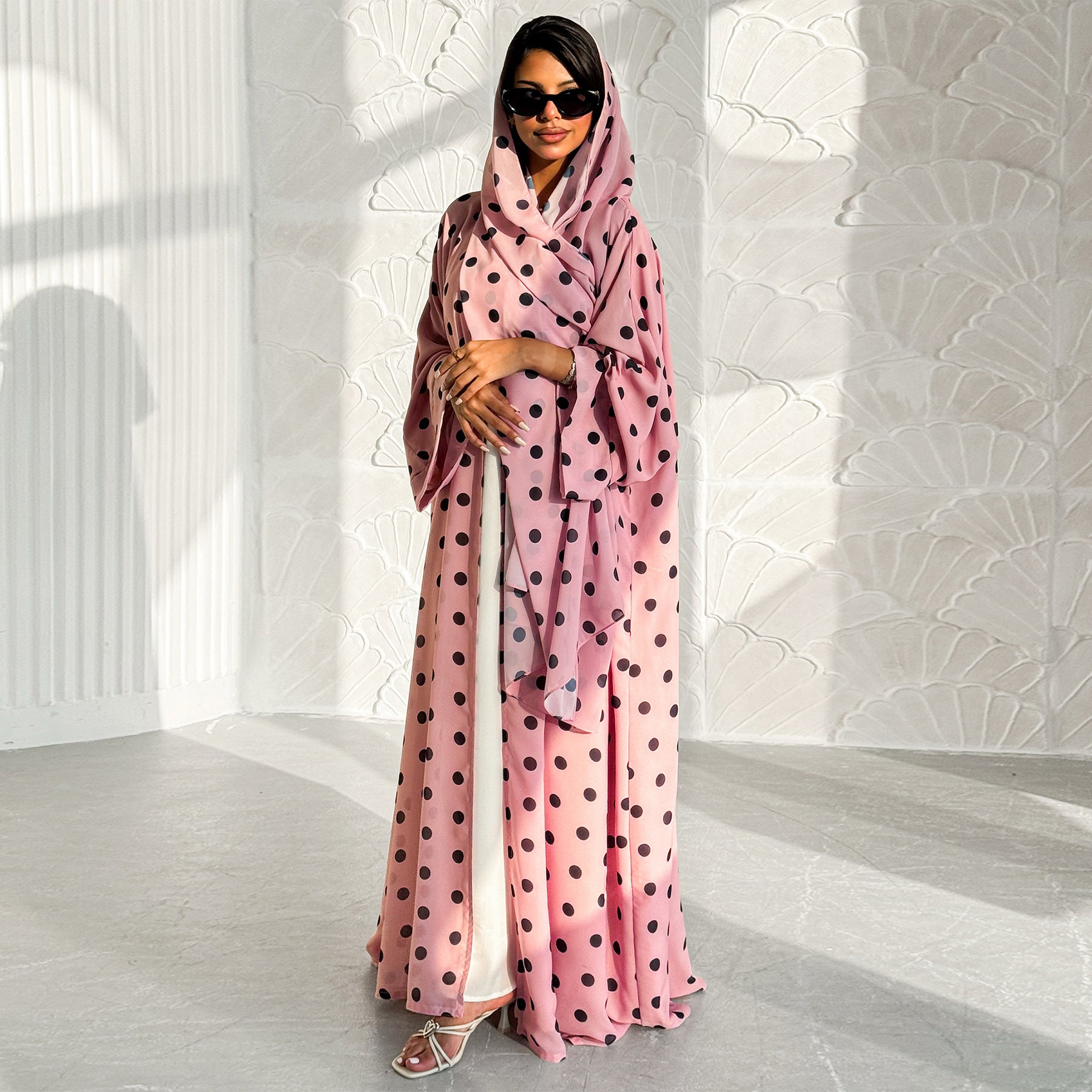LR1119  Women's Vibrant Polka Dot Cardigan & Hijab 2-Piece Set
