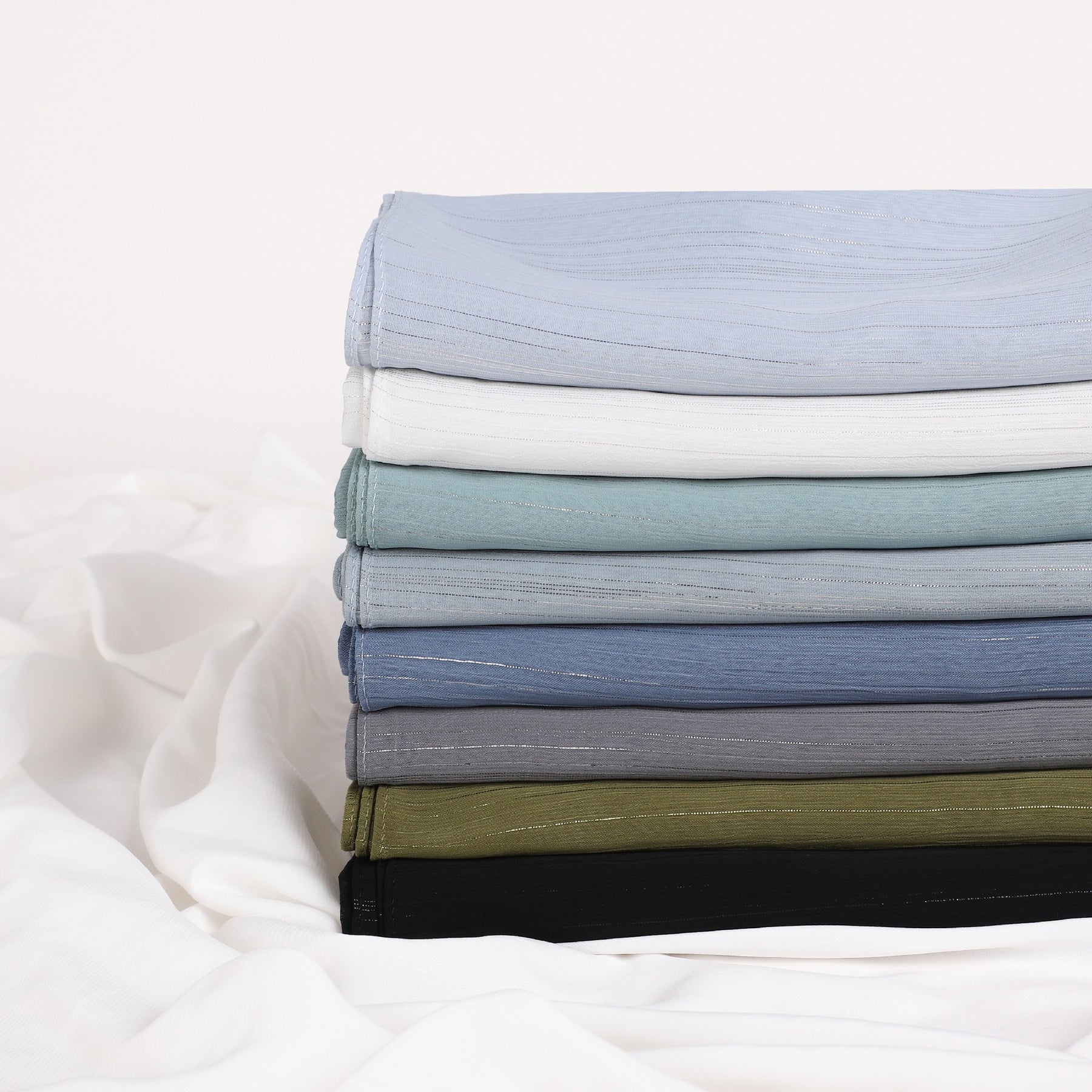 YZ375  Plain Silver Thread Crinkled Chiffon Hijab
