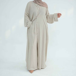 LR924  Plain Linen-Cotton Abaya Set