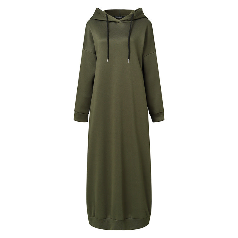 AL665524524845 solid color muslim abaya plush hoodie dress