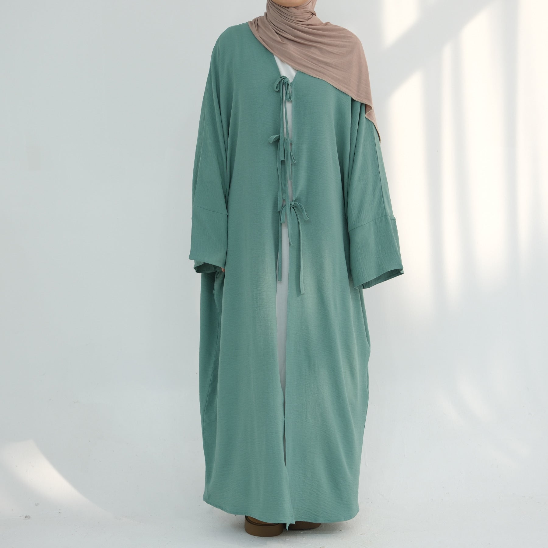 LR883  Tie-Waist Open-Front Polyester Dress