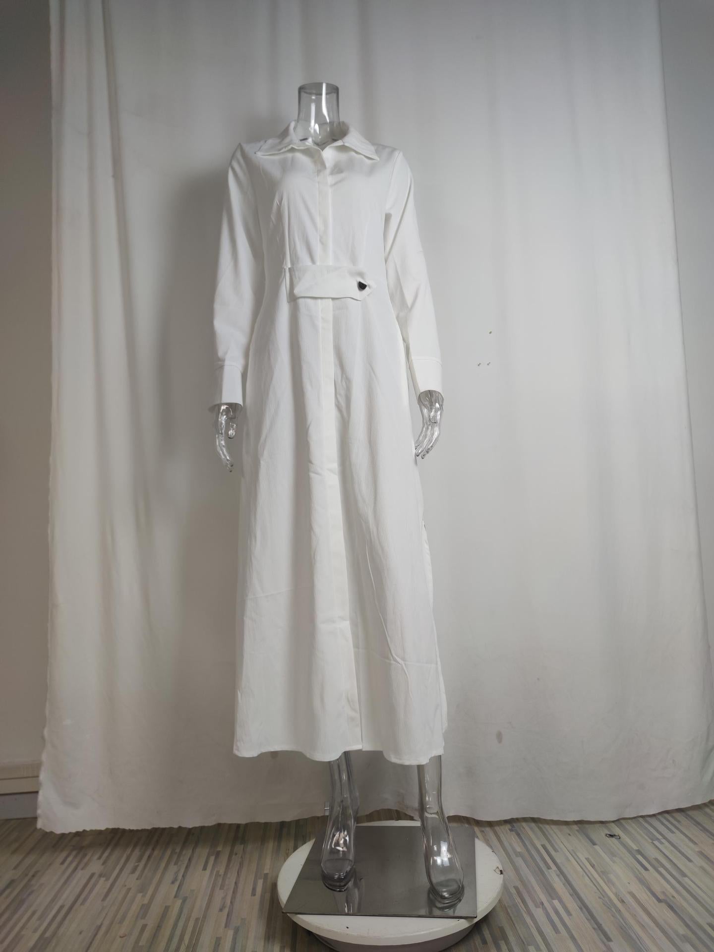 24543  Chic Spring Plain Tie-Waist Elegant Commuter Maxi Abaya Dress