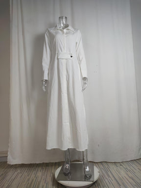 24543  Chic Spring Plain Tie-Waist Elegant Commuter Maxi Abaya Dress