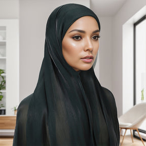 MSL355  Adjustable Cotton Jersey Muslim Cap+Island Satin Crepe Long Scarf