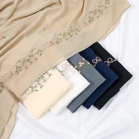 VE122  High-Quality Plain Elastic Chiffon Hijab with Embroidery
