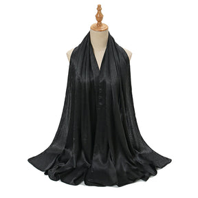 YW305  Malaysia new imitation silk smooth satin long scarf shawl pleated satin grab head covering scarf lady