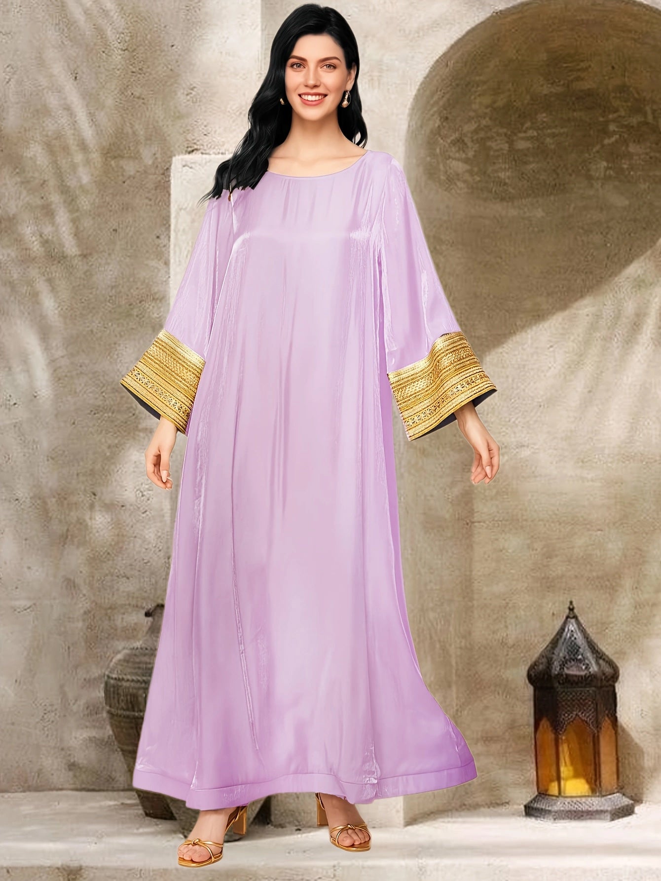 658  Shiny long dress plus size gold luxurious dress