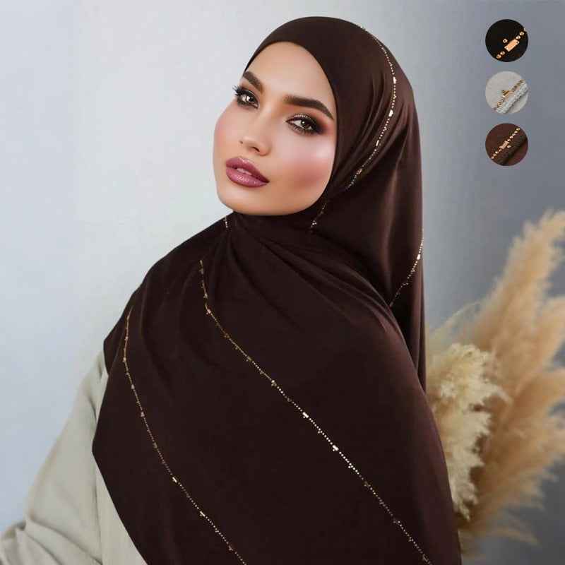 YW365  Plain Mercerized Cotton Hijab with Heat-Set Rhinestones