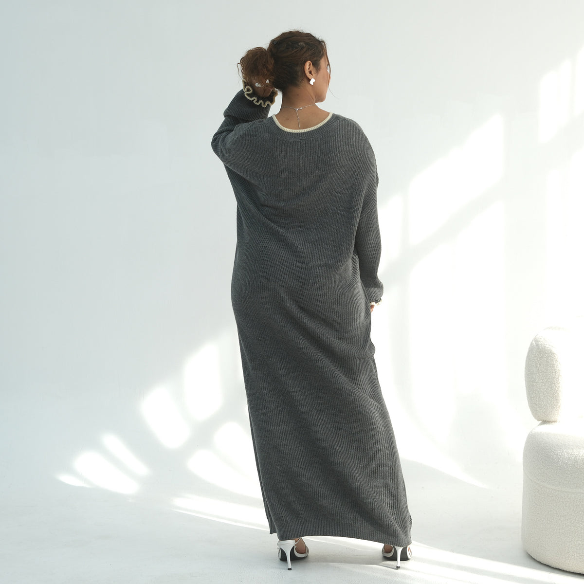 LR1108  Autumn/Winter Contrast-Color Faux Cashmere Jersey Dress