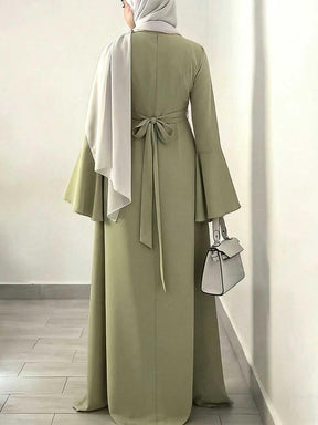 236663  Plain Bell Sleeve Slim-Waist Polyester Dress-Only Dress