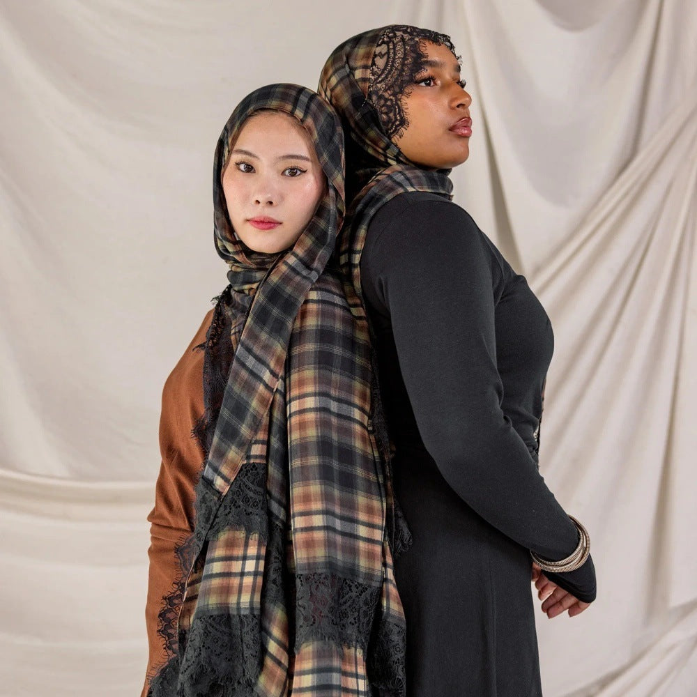 GZFJ  L-shaped lace trim printed modal double stitch hijab