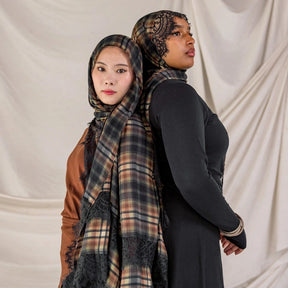 GZFJ  L-shaped lace trim printed modal double stitch hijab