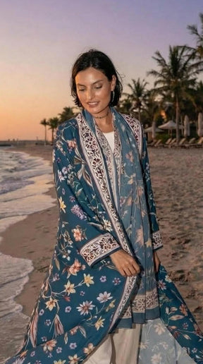 SHCP  Printed floral cardigan + hijab 2-piece set