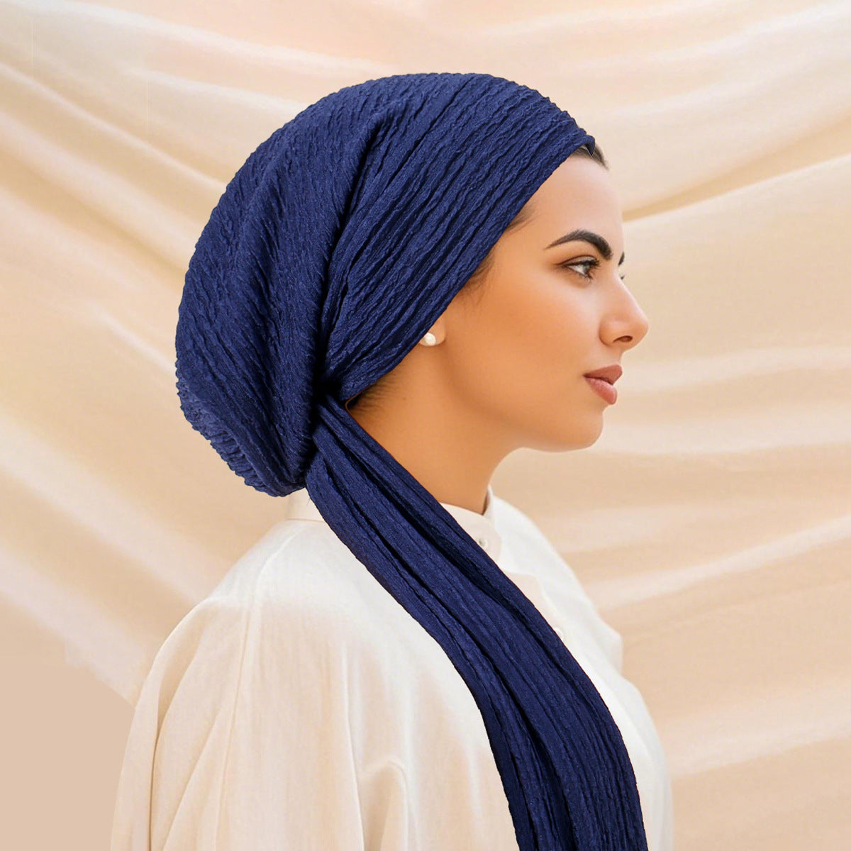 QD040  Solid color elastic wrinkled long tail cap