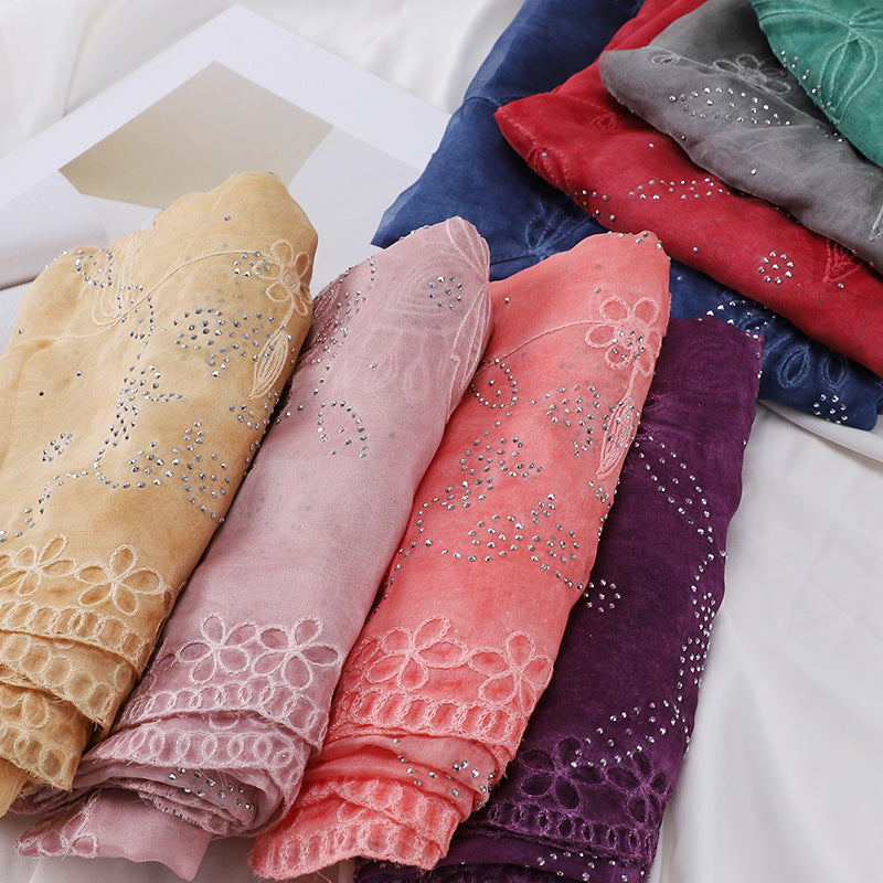 MSL231  Plain Polyester Embroidered Rhinestone Hijab