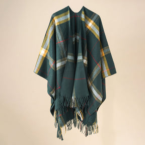 Plaid blanket warm fringed cardigan shawl for autumn and winter