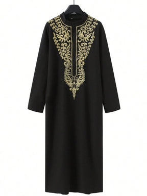 524859  Men's long-sleeve embroidered stand-collar long shirt