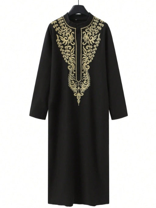 524859  Men's long-sleeve embroidered stand-collar long shirt