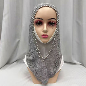 F053  Hollow-out Shiny Thread Beaded Headwrap Jersey Cap