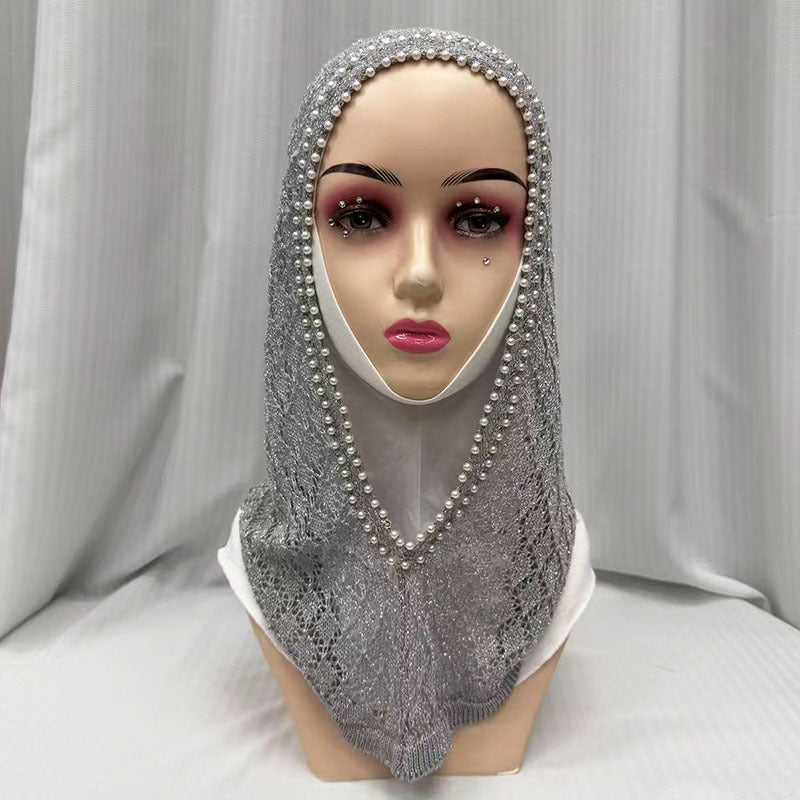 F053  Hollow-out Shiny Thread Beaded Headwrap Jersey Cap