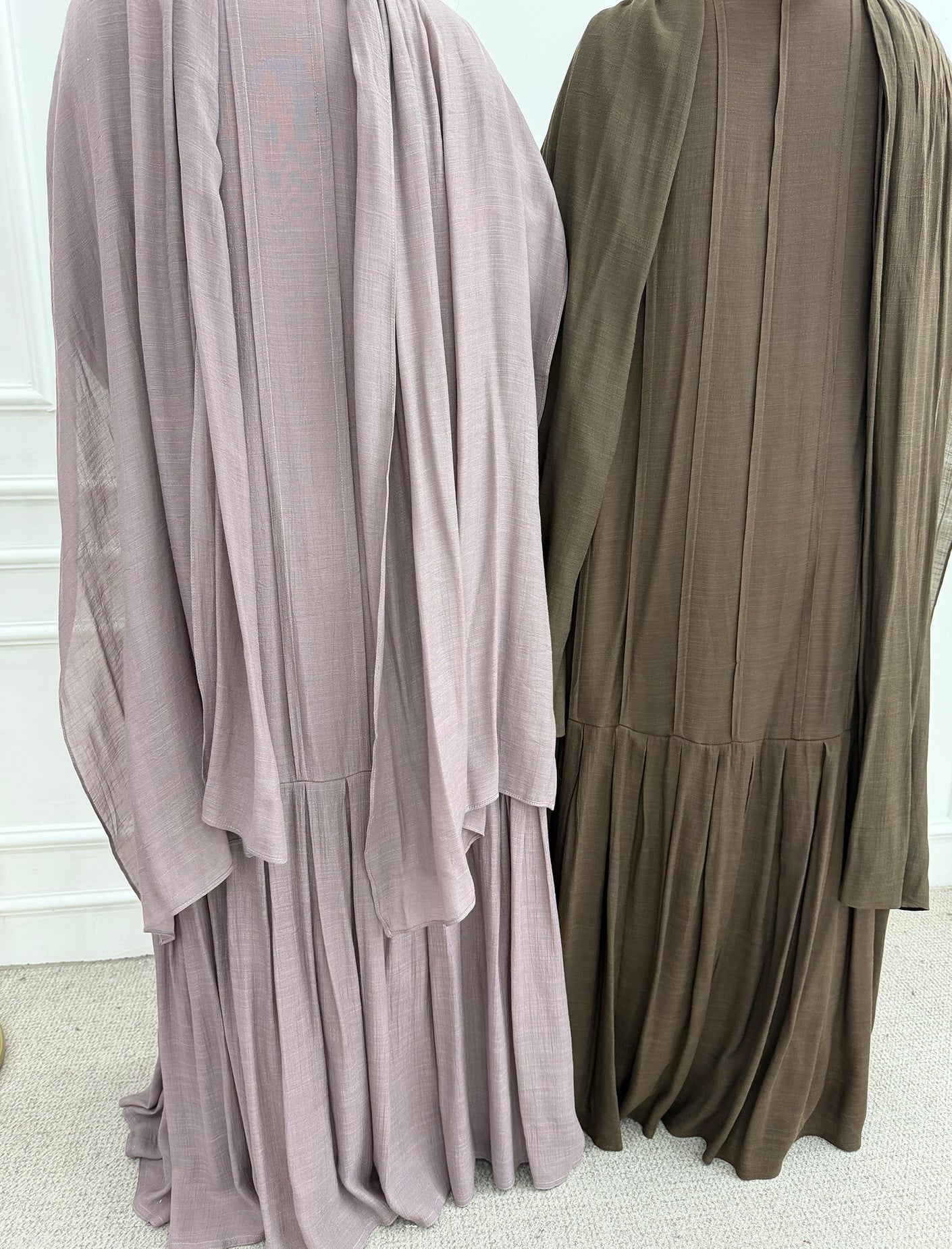 LR1139  Pleated cardigan with lining + hijab 2-piece set