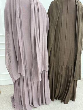 LR1139  Pleated cardigan with lining + hijab 2-piece set