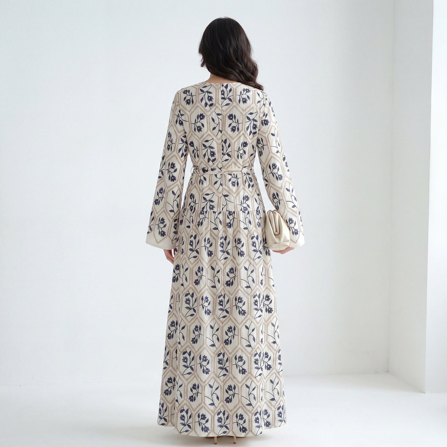 LR1095  Women's Plus Size Long Sleeve Full Embroidery Dress