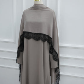 LR1175  Lace-paneled plus size loose fit dress + hijab 2-piece set