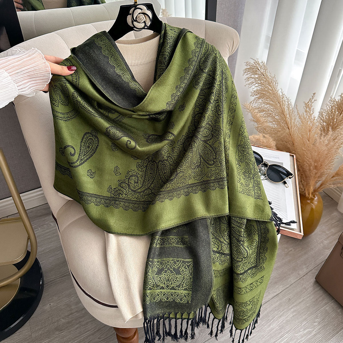 ZM001  Cashew Print Faux Cashmere Double-Sided Autumn Winter Scarf