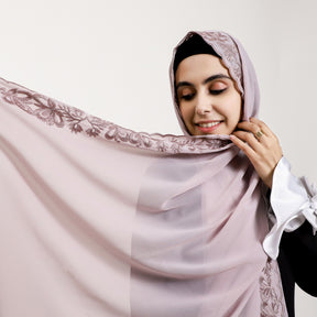 YZ315  Plain Chiffon Butterfly Embroidery Pearl Lace Hijab