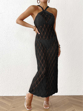 Z1047 Backless Hollow Leaf Jacquard Sling Dress