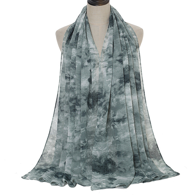 YW139 printed pearl chiffon hijab scarf