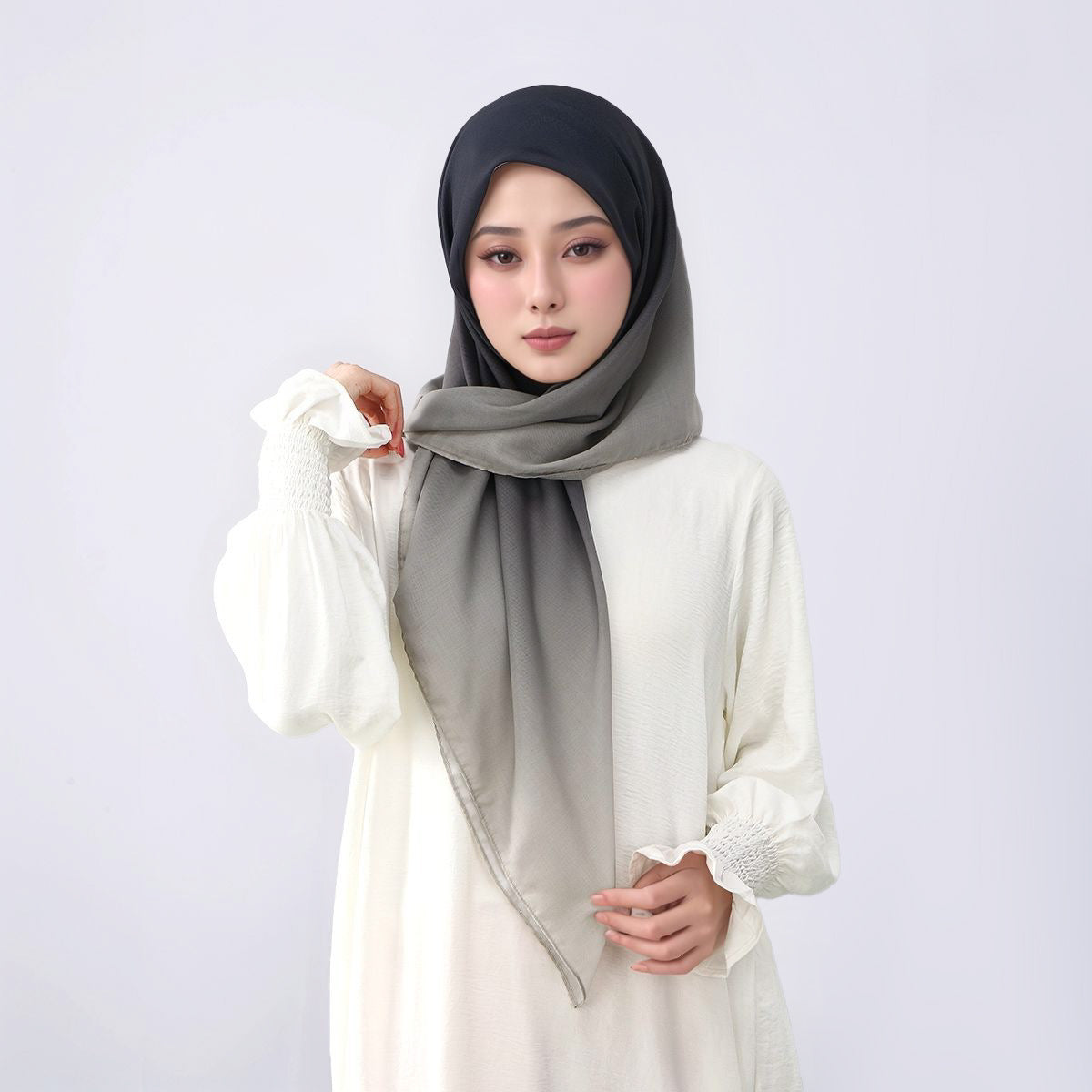 FH164  110*110cm  Printed Ombre Voile Square Scarf