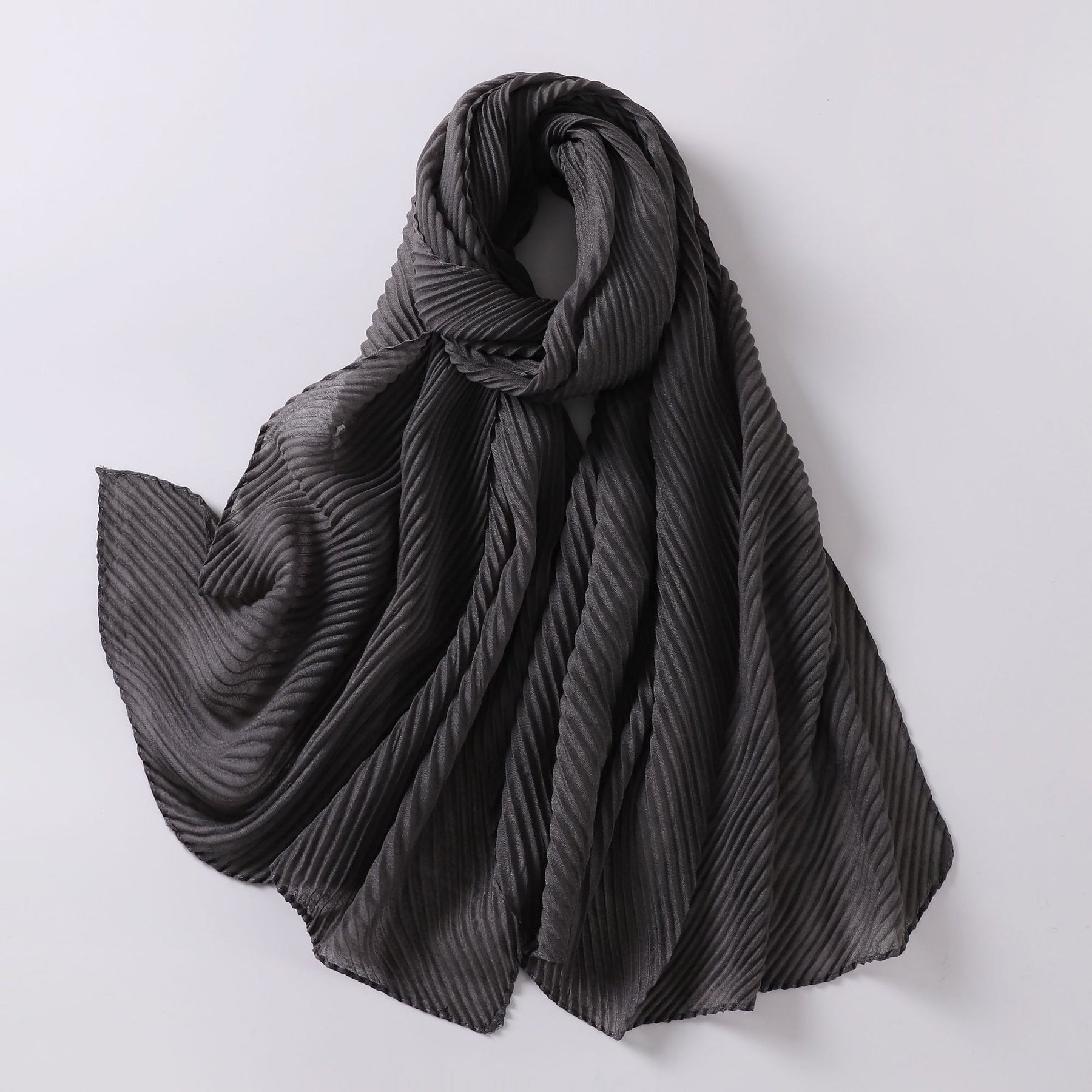 W-0008 plain pleated TR cotton linen hijab scarf