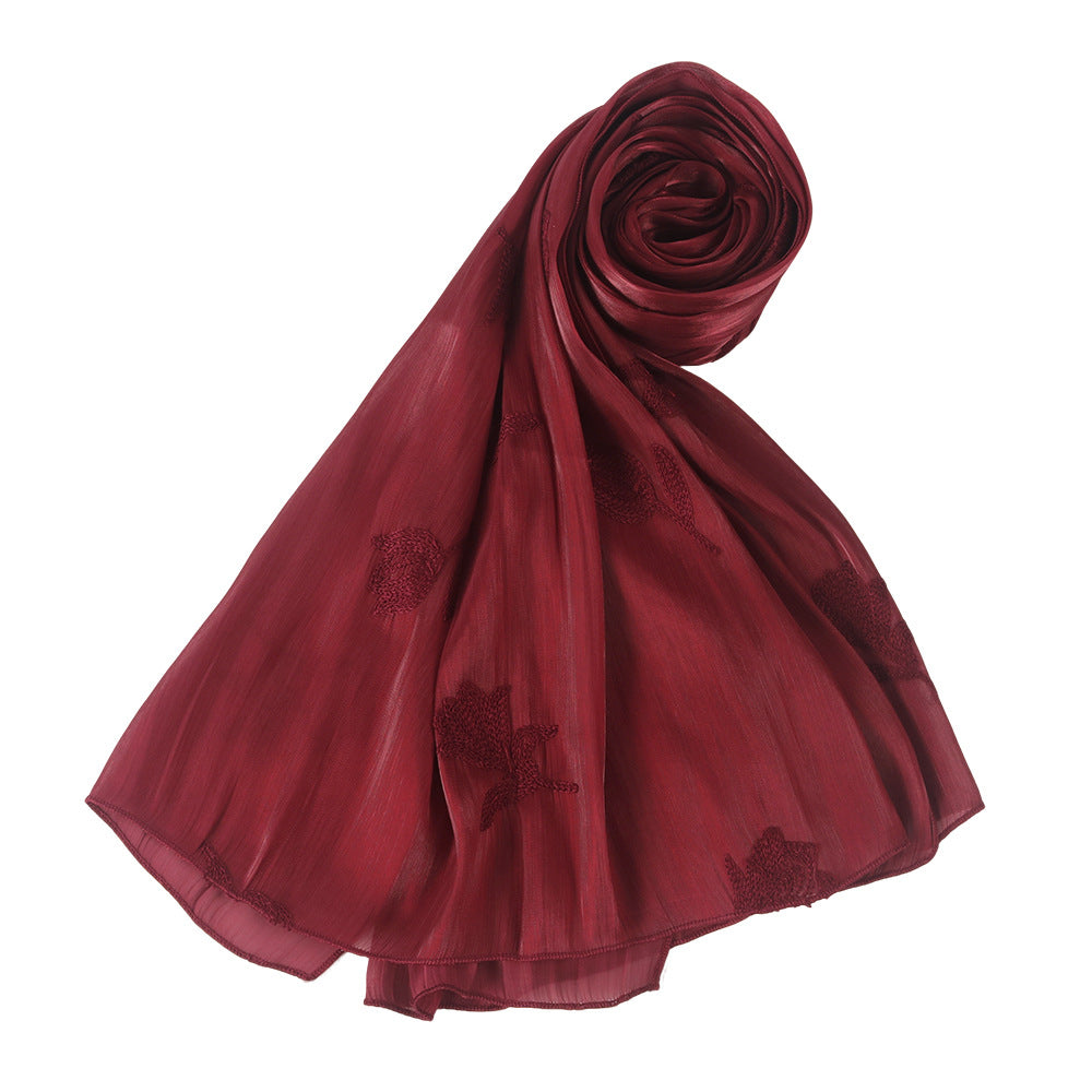 WJ103  Sea Island Silk Embroidered Sun Protection Hijab