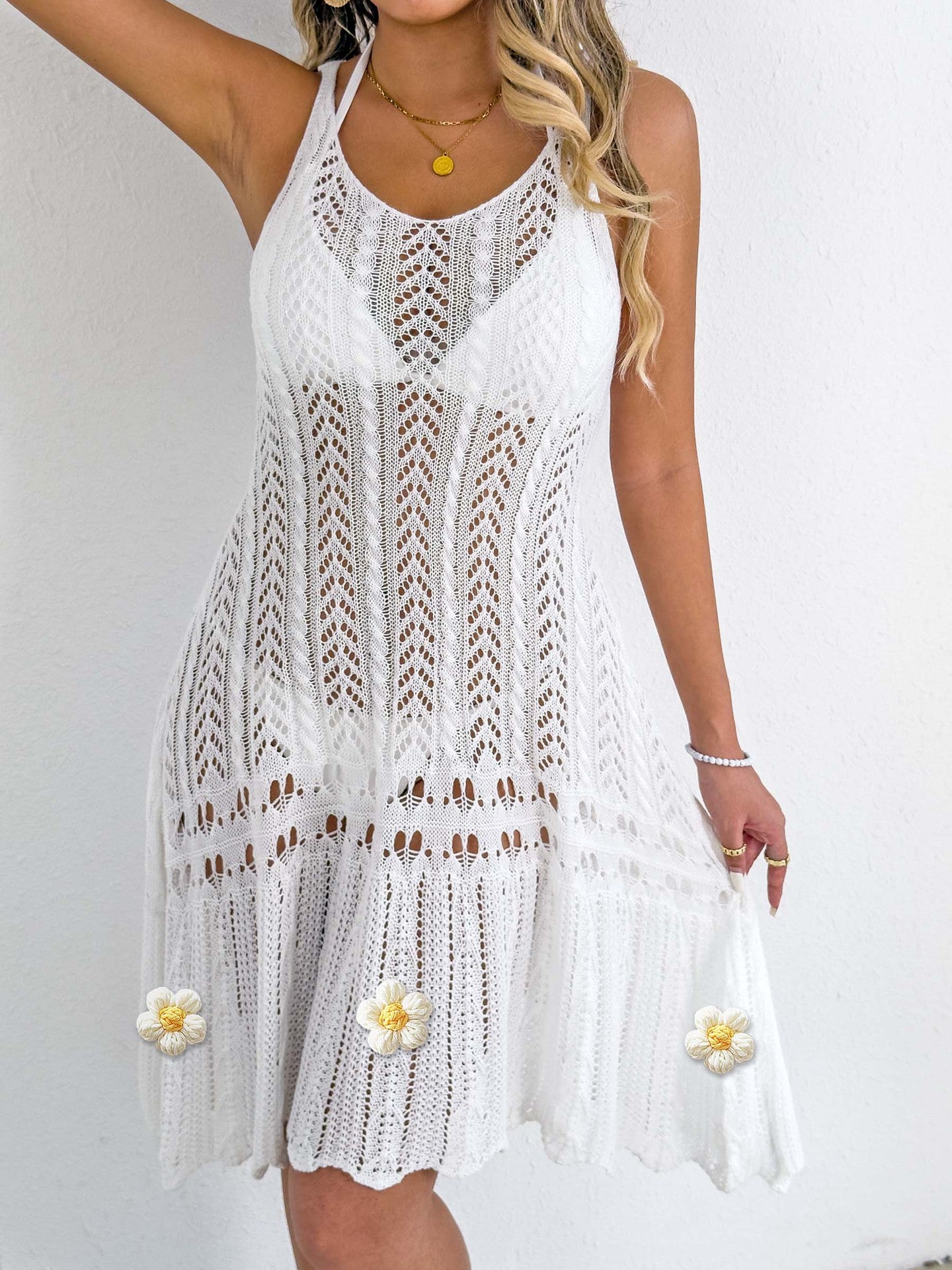 Z106701  Hollow woven hand-crocheted patchwork beach cover-up