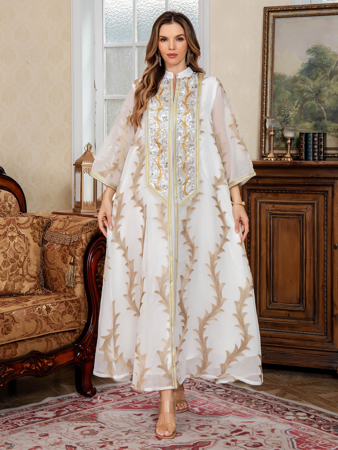 SMT094 Elegant mesh embroidered dress