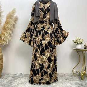 6528 printed muslim abaya dress