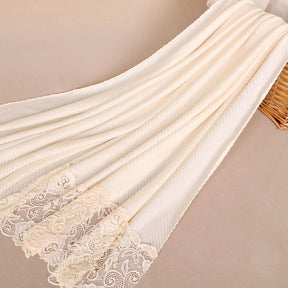 VS043 plain pleated Lace splicing nailing pearls hijab scarf