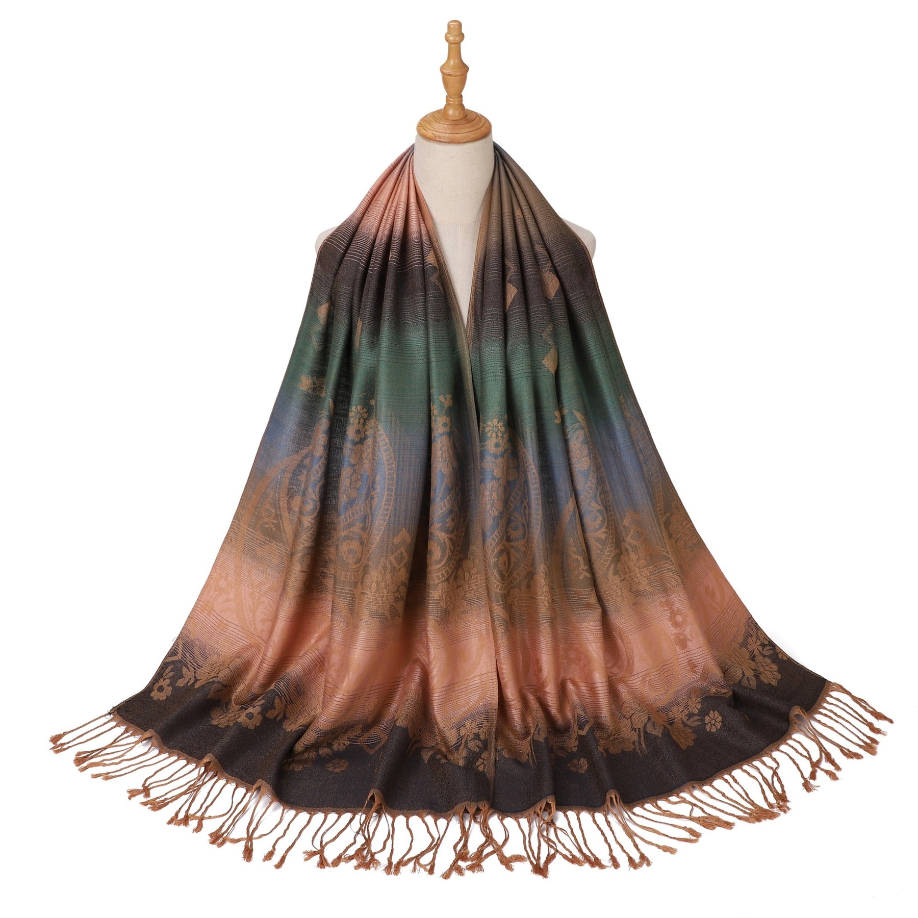 TH05-047  Rainbow Gradient Paisley Jacquard Tassel Viscose Hijab