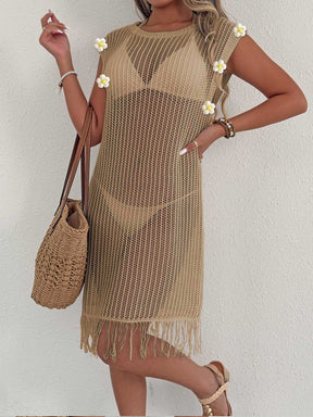 Z105901  Hollow Transparent Tassel Splicing Dress