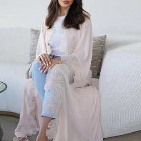 MQ242  Elegant Floral Appliqué Cardigan Abaya for Women