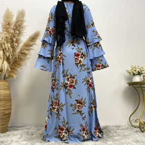 9071 printed flower abaya dress