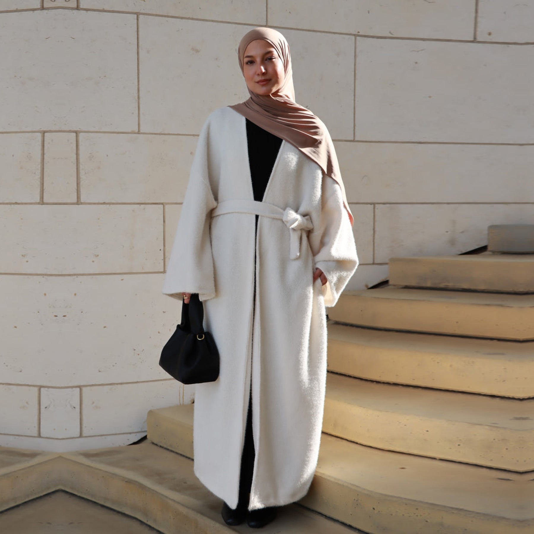 LR1125  Thick Winter Abaya Cardigan with Belt